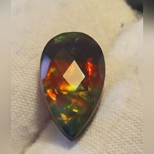 7ctw Ammolite Stone Doublet Pear Checkerboard Briolette Loose Gemstone 10x17 MM